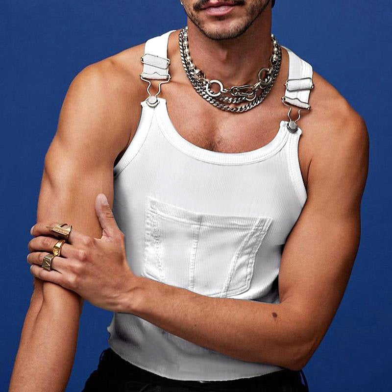 Roman - Men's Ribbed Tank Top with Buckle Straps