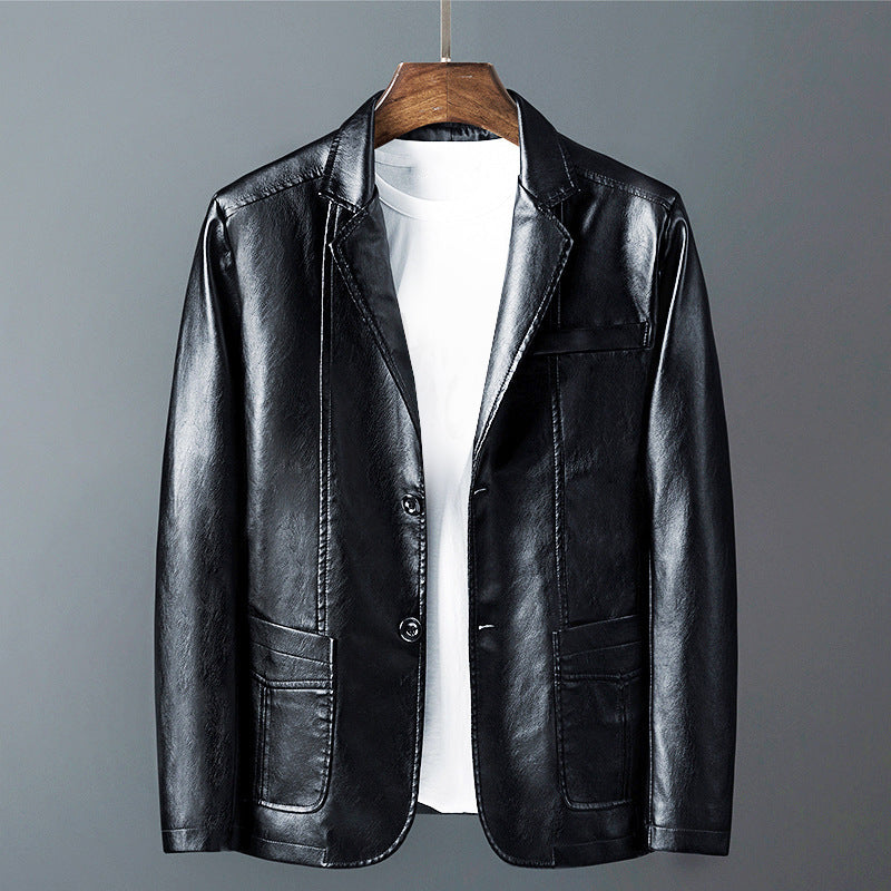 Ronan - Men's Leather Blazer with Button Front