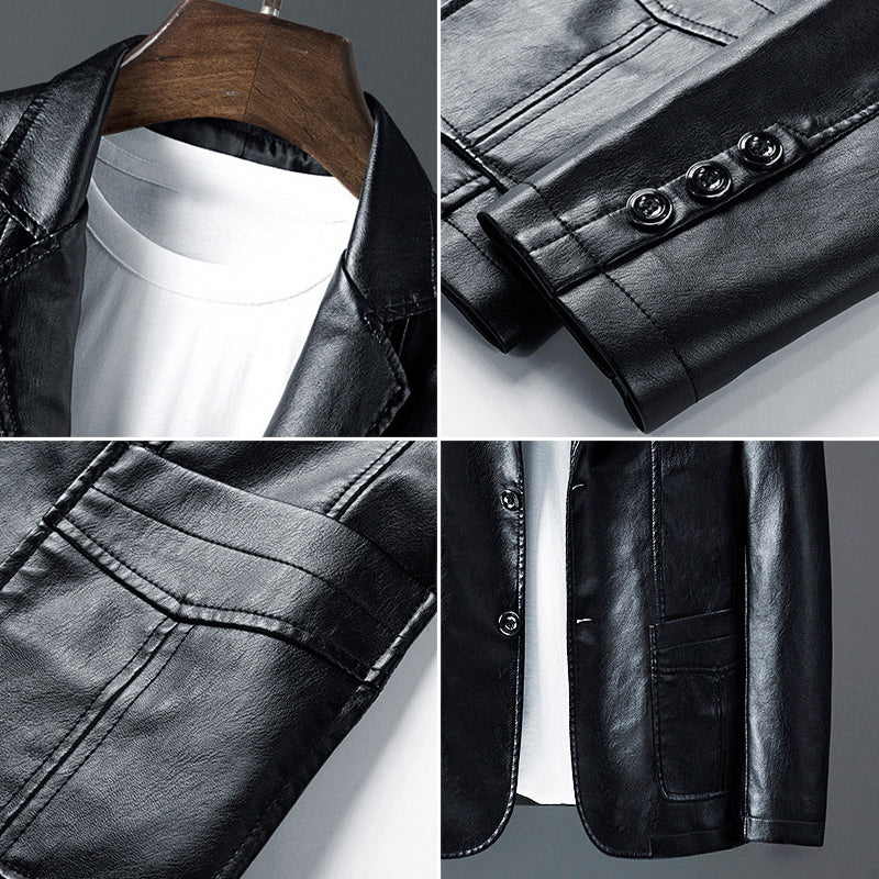 Ronan - Men's Leather Blazer with Button Front