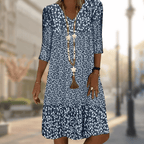 Rosalind - Women's Floral Print 3/4 Sleeve A-Line Dress