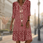 Rosalind - Women's Floral Print 3/4 Sleeve A-Line Dress