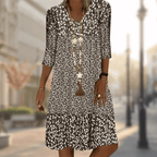 Rosalind - Women's Floral Print 3/4 Sleeve A-Line Dress