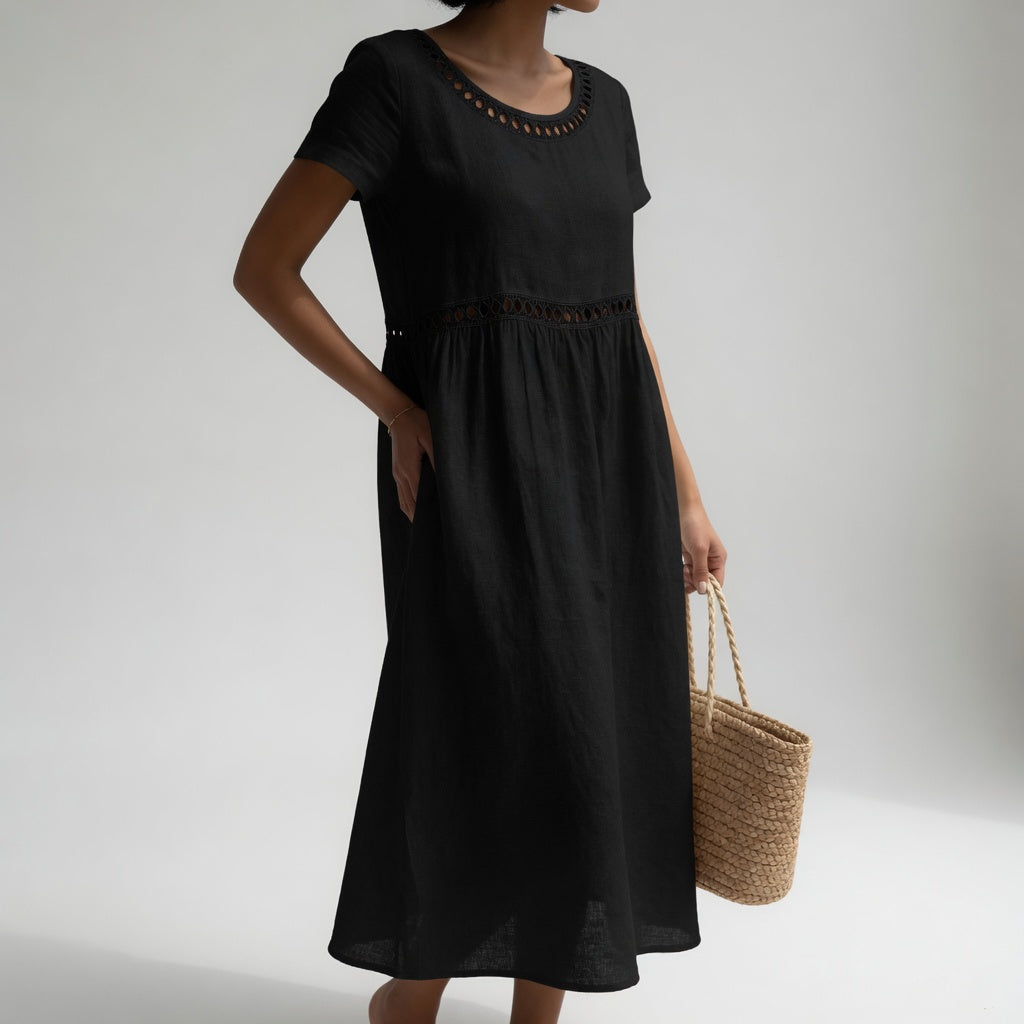 Rosie - Women's Embroidered Empire-Wais Short Sleeve Dress