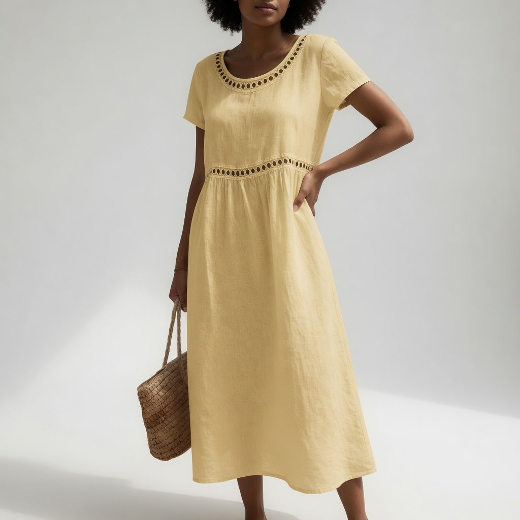 Rosie - Women's Embroidered Empire-Wais Short Sleeve Dress