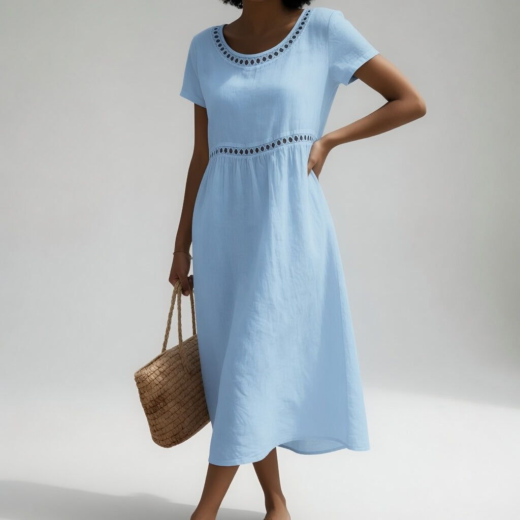 Rosie - Women's Embroidered Empire-Wais Short Sleeve Dress