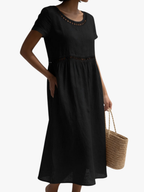 Rosie - Women's Embroidered Empire-Wais Short Sleeve Dress