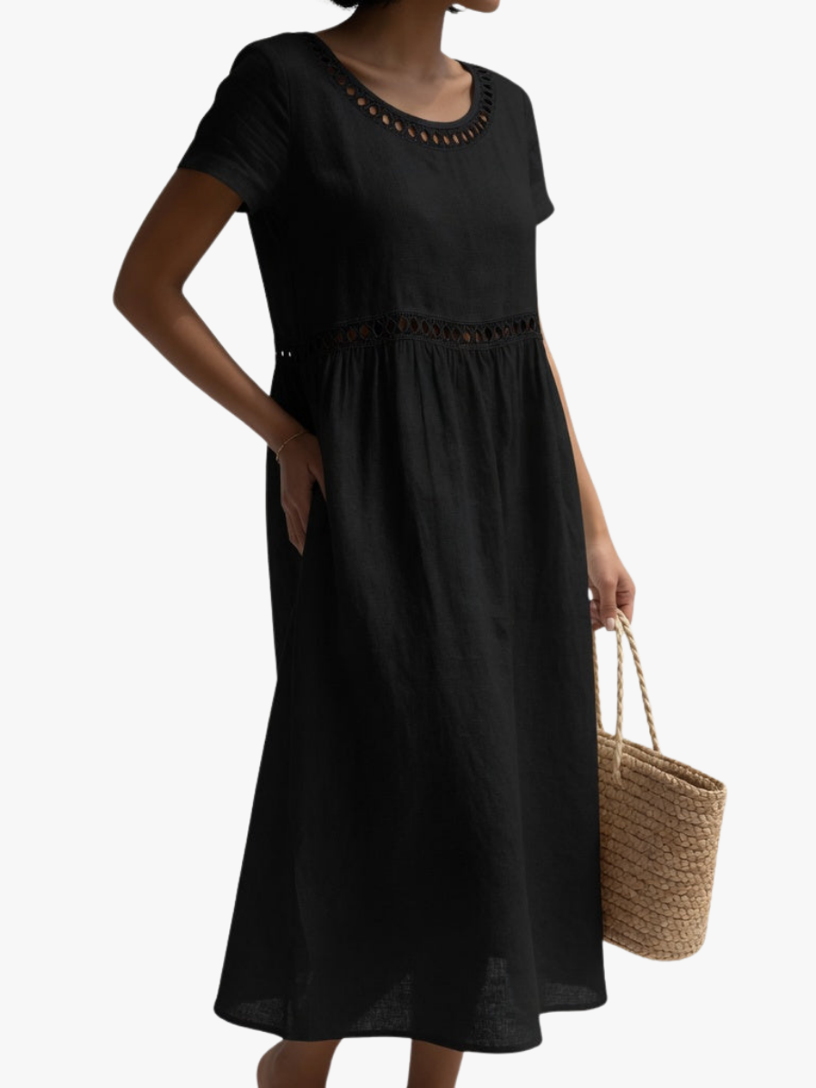 Rosie - Women's Embroidered Empire-Wais Short Sleeve Dress