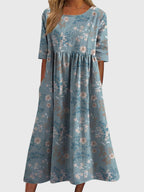 Ruby - Women's Floral A-Line Dress with Three-Quarter Sleeves