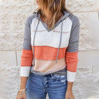 Sage - Women's Colorblock Hooded Sweater with Drawstring