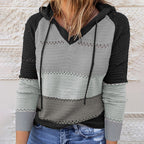 Sage - Women's Colorblock Hooded Sweater with Drawstring