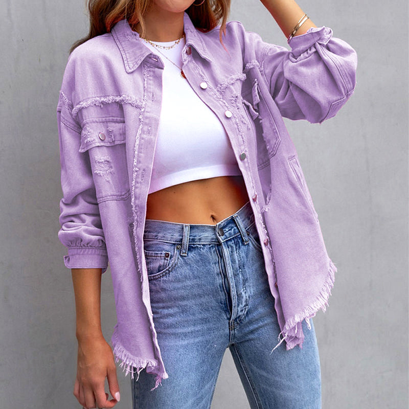 Saige - Women's Distressed Button-Front Jacket