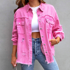 Saige - Women's Distressed Button-Front Jacket