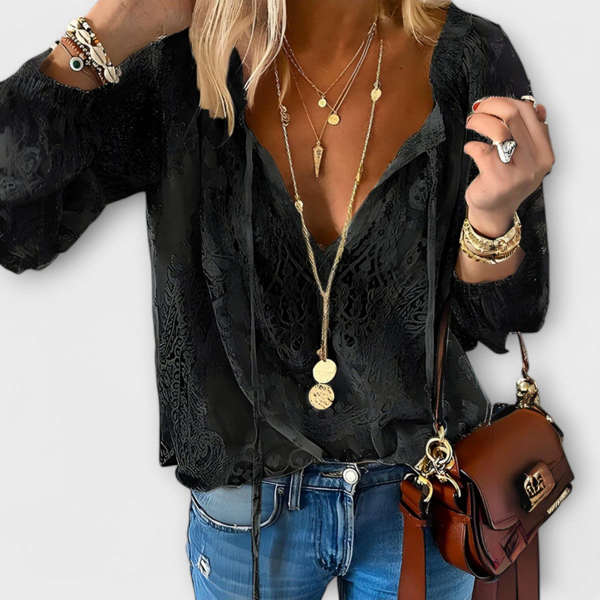 Sally - Women's Lace V-Neck Blouse 