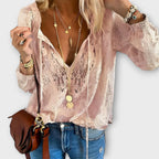 Sally - Women's Lace V-Neck Blouse 
