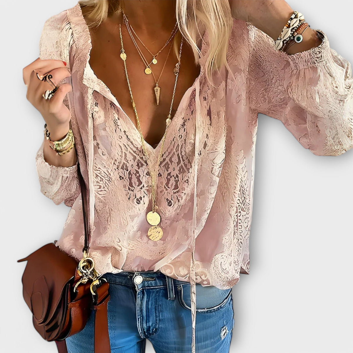 Sally - Women's Lace V-Neck Blouse 