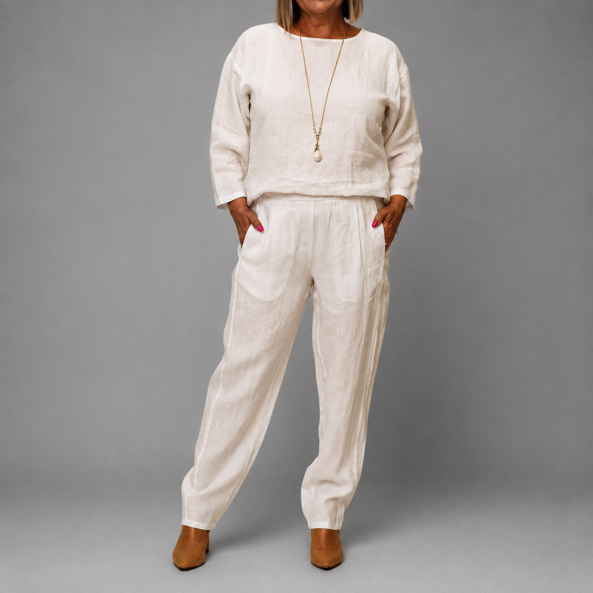 Samantha - Women's Round Neck 3/4 Sleeve Two-Piece Set