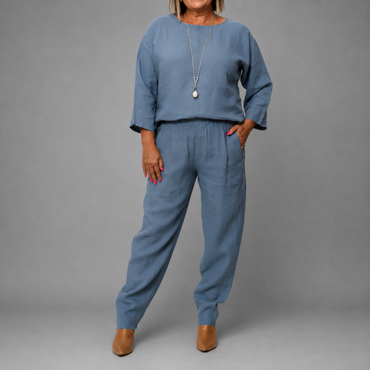 Samantha - Women's Round Neck 3/4 Sleeve Two-Piece Set