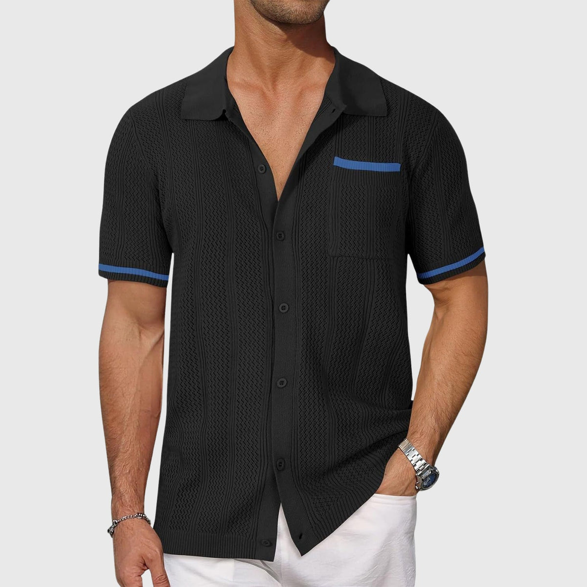 Santino - Men's Open-Knit Button-Front Shirt