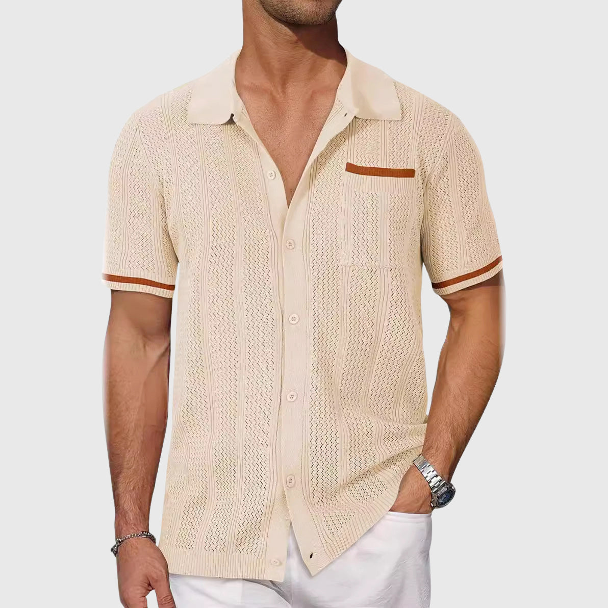 Santino - Men's Open-Knit Button-Front Shirt