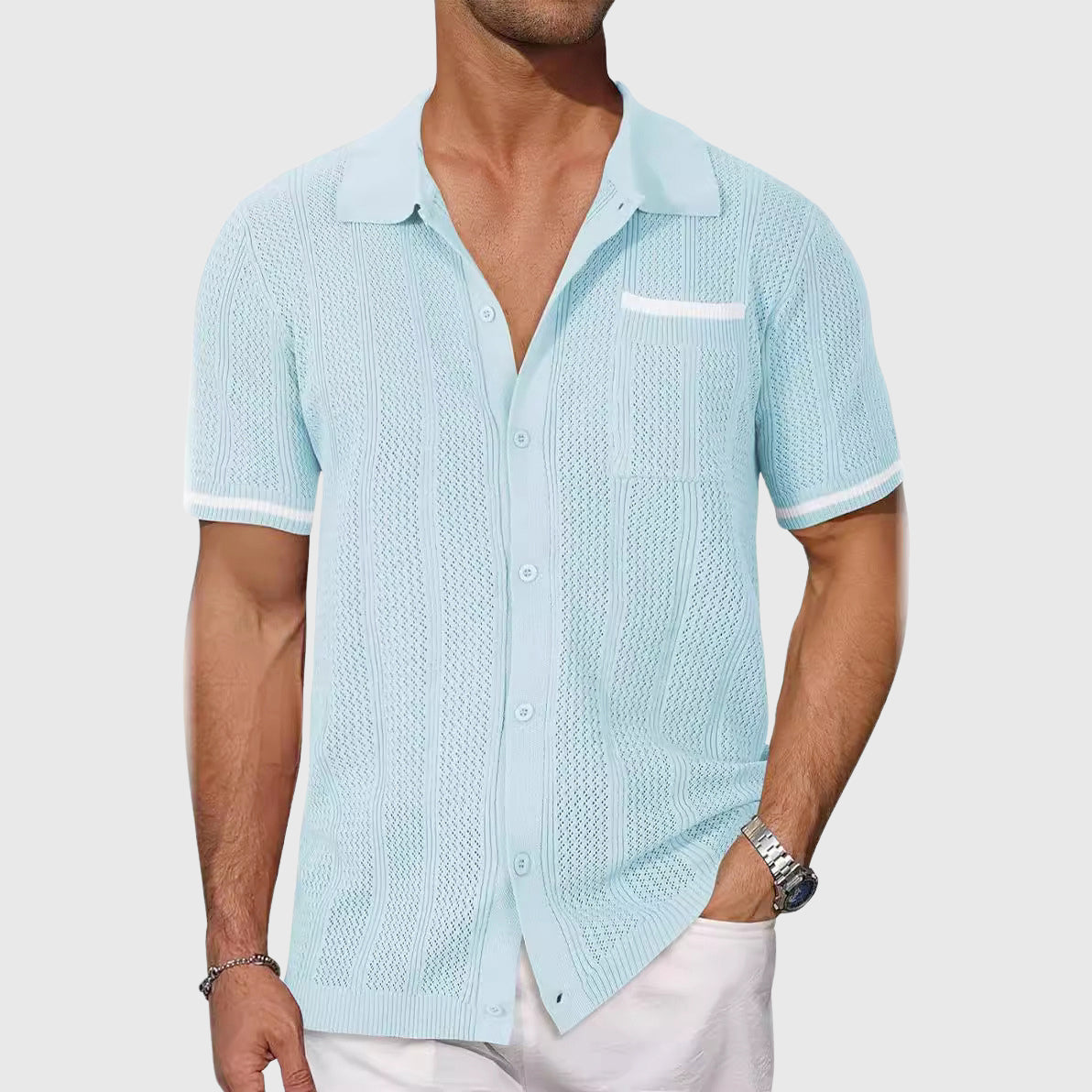 Santino - Men's Open-Knit Button-Front Shirt