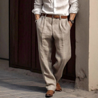 Sawyer - Men's Pleated Linen Trousers with Mid-Rise Waist