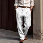 Sawyer - Men's Pleated Linen Trousers with Mid-Rise Waist