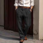Sawyer - Men's Pleated Linen Trousers with Mid-Rise Waist