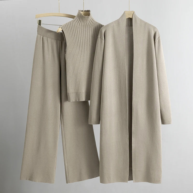 Selena - Women's Three-Piece Ribbed Knit Loungewear Set