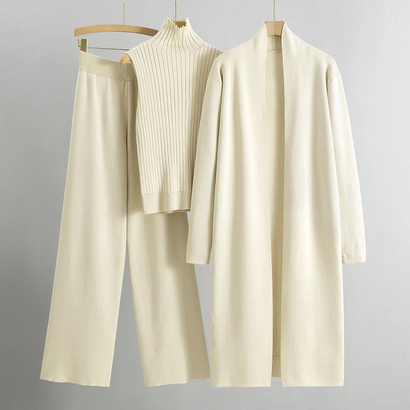 Selena - Women's Three-Piece Ribbed Knit Loungewear Set