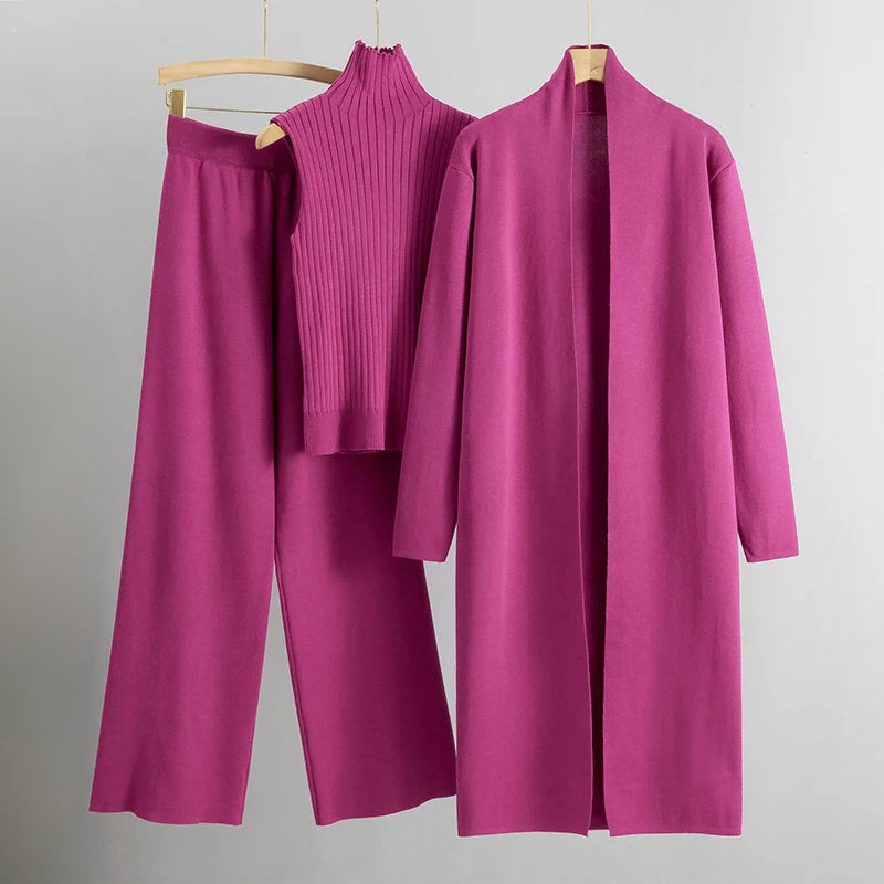 Selena - Women's Three-Piece Ribbed Knit Loungewear Set