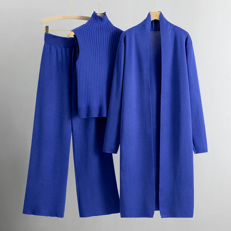 Selena - Women's Three-Piece Ribbed Knit Loungewear Set