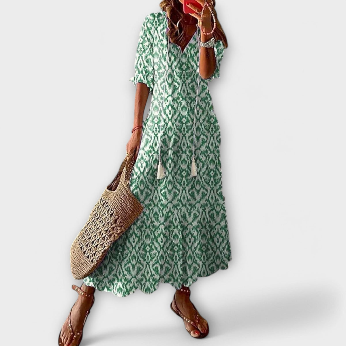 Seraphina - Women's Geometric Print V-Neck Dress