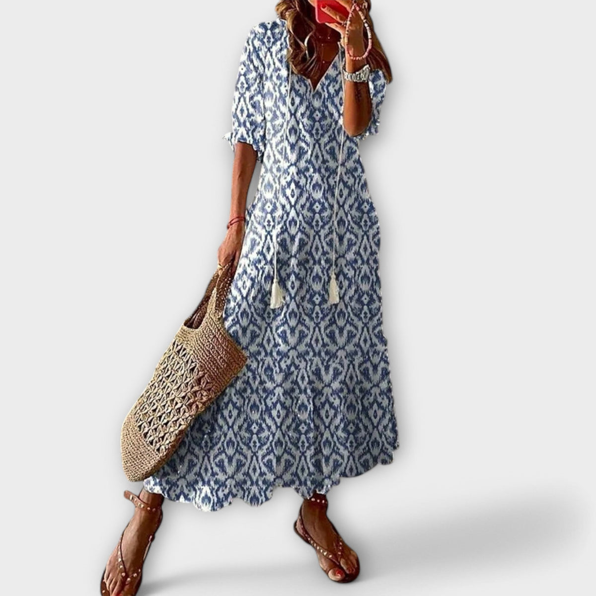 Seraphina - Women's Geometric Print V-Neck Dress