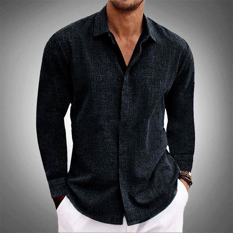 Sergio - Men's Linen Long-Sleeve Button-Front Shirt