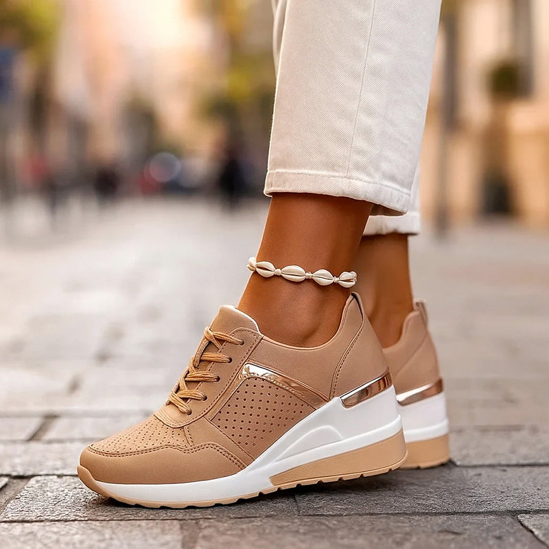 Sheena - Women's Perforated Platform Wedge Sneakers
