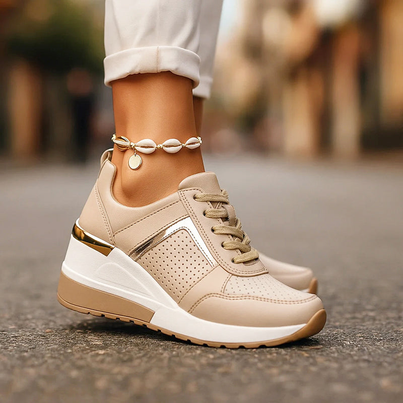 Sheena - Women's Perforated Platform Wedge Sneakers