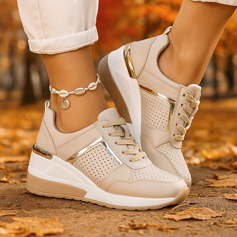 Sheena - Women's Perforated Platform Wedge Sneakers