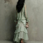 Sheena - Women's V-Neck Tiered Ruffle Dress
