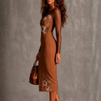 Sienna - Women's Floral Appliqué Sheer Mesh Dress