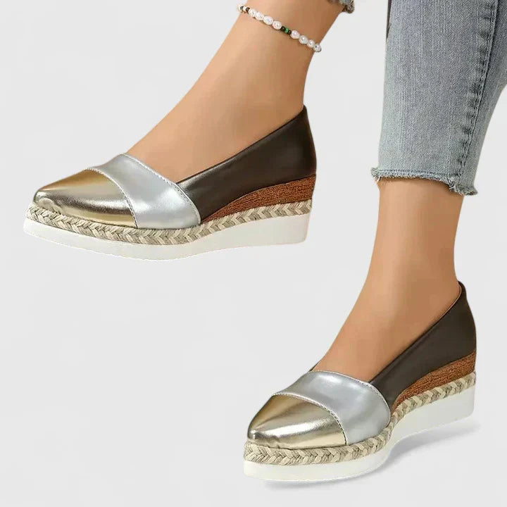 Solene - Women's Metallic Color-Block Espadrille Loafers