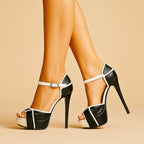 Stella  - Women's Colorblock Platform Heels with Ankle Strap