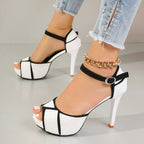 Stella  - Women's Colorblock Platform Heels with Ankle Strap