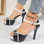 Stella  - Women's Colorblock Platform Heels with Ankle Strap