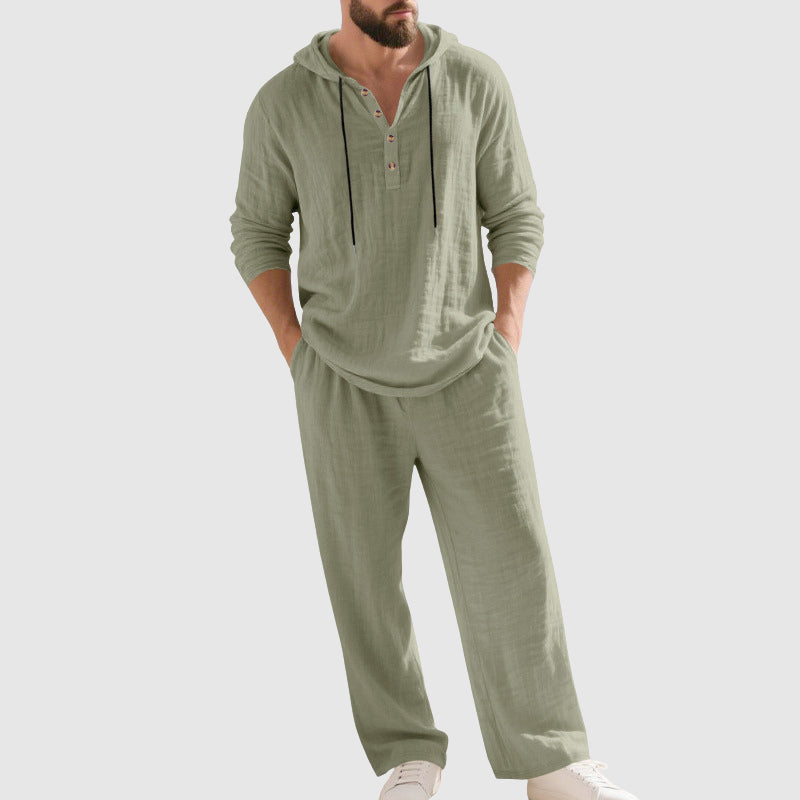 Stetson - Men's Linen-Blend Hooded Shirt and Wide-Leg Pants Set