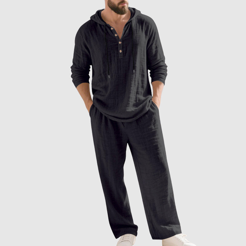 Stetson - Men's Linen-Blend Hooded Shirt and Wide-Leg Pants Set