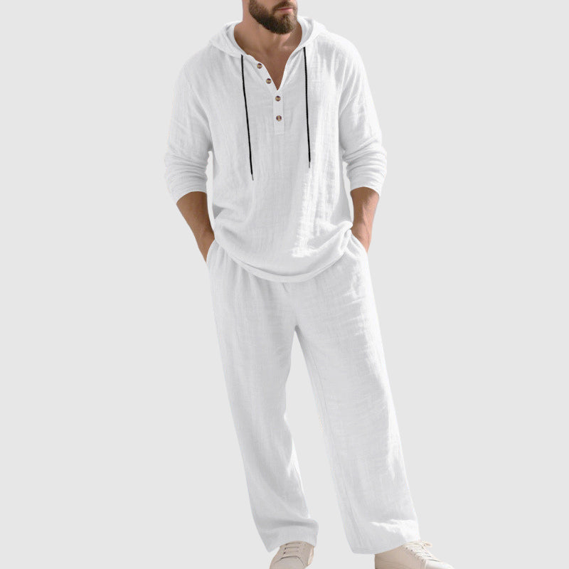 Stetson - Men's Linen-Blend Hooded Shirt and Wide-Leg Pants Set