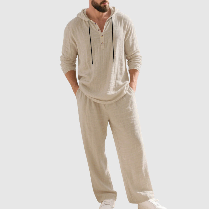 Stetson - Men's Linen-Blend Hooded Shirt and Wide-Leg Pants Set