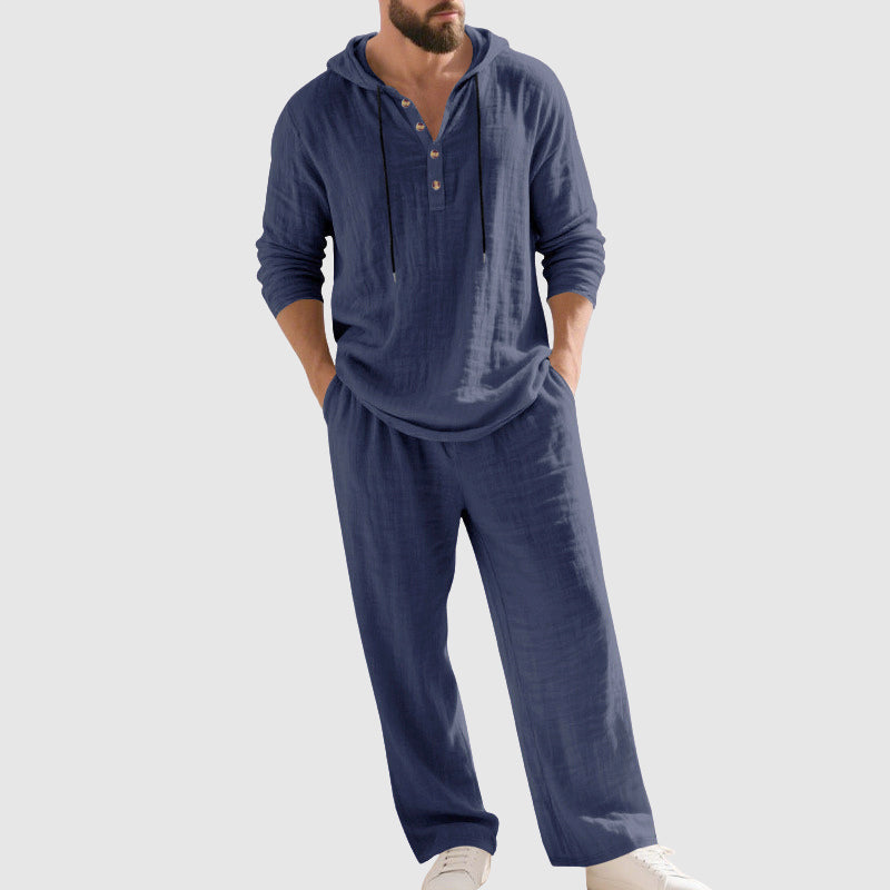 Stetson - Men's Linen-Blend Hooded Shirt and Wide-Leg Pants Set