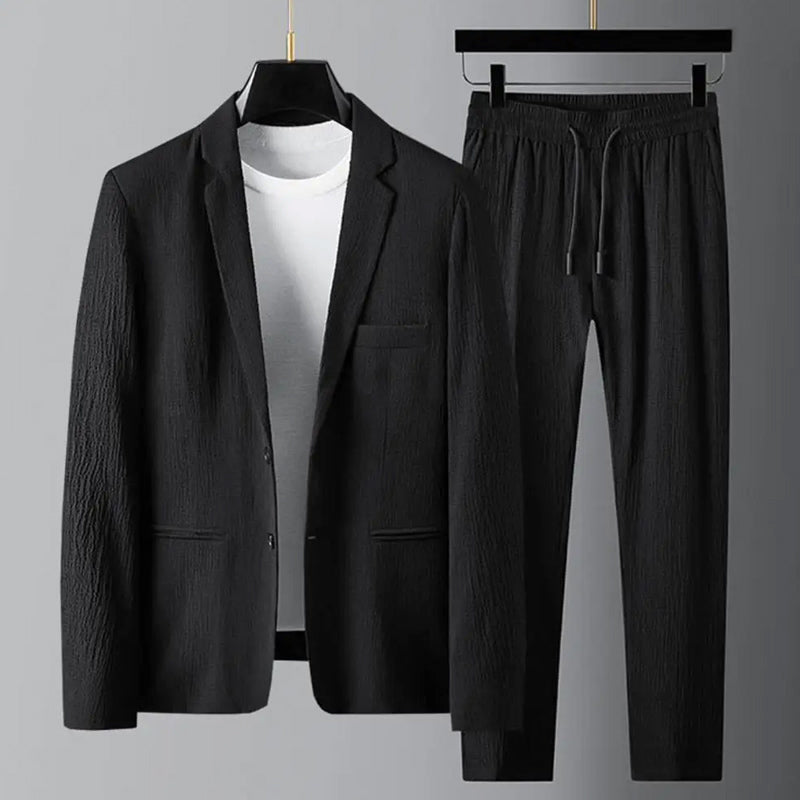 Steven - Men's Textured Blazer and Drawstring Pants Set