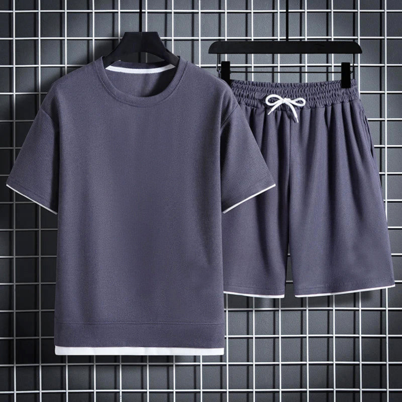 Tanner - Men's Textured Waffle Knit T-Shirt and Shorts Set